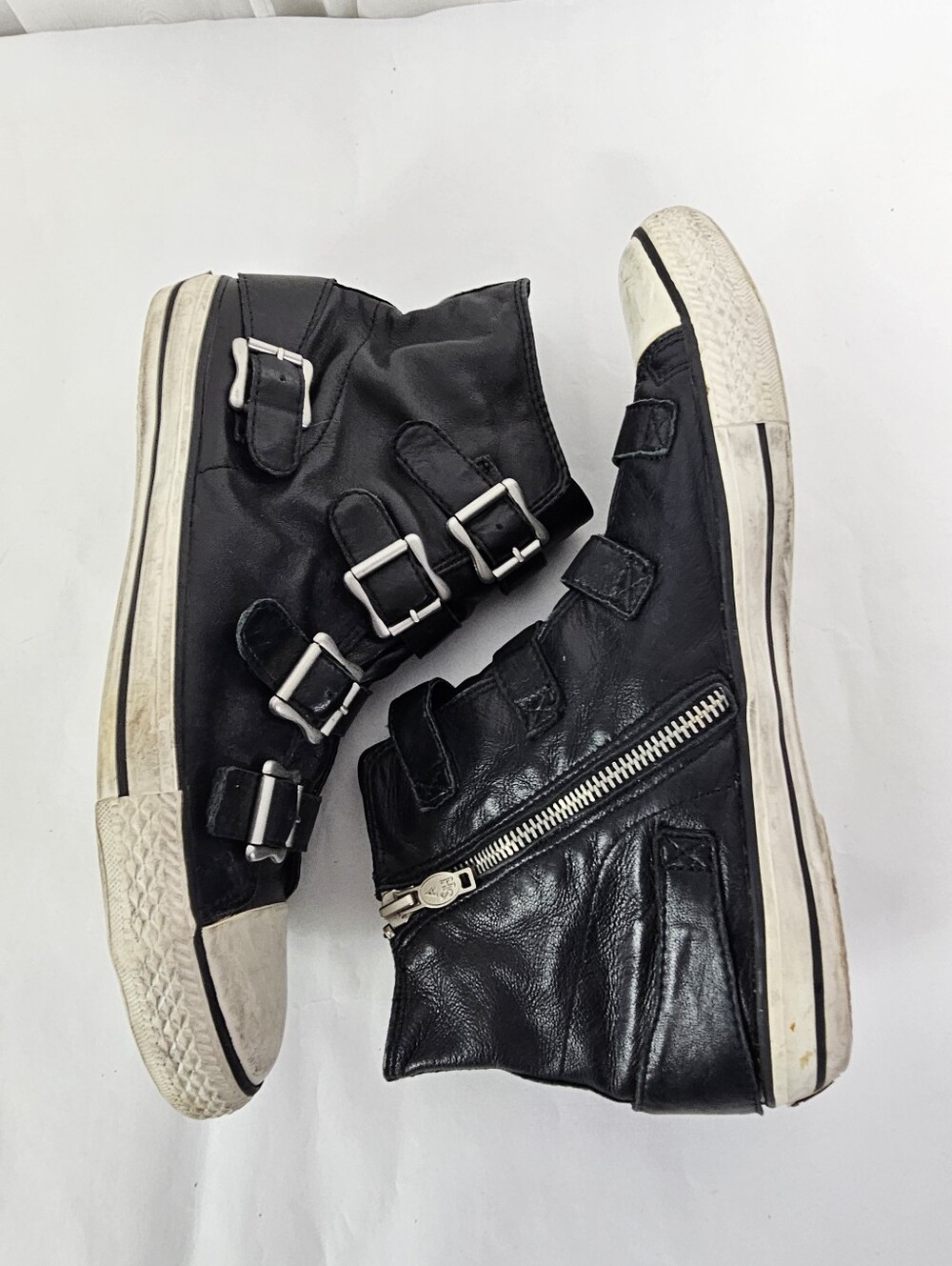 ASH Virgin Black Leather Buckle High Top Sneakers Size 41 - Picture 6 of 11